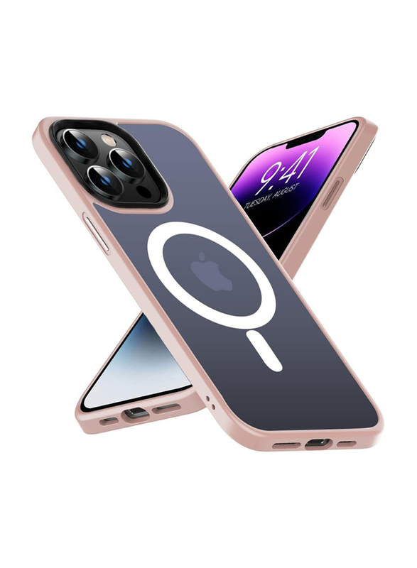 6.7-inch Apple iPhone 14 Pro Max Mgnaooi Magnetic MIL-Grade Drop Tested MagSafe Translucent Matte with Aluminum Alloy Keys Mobile Phone Case Cover, Pink