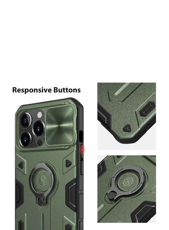 Nillkin Apple iPhone 13 Pro CamShield Armor Military Grade Mobile Phone Case Cover with Kickstand and Camera Cover, Green