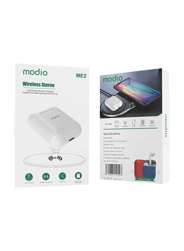 

Modio ME2 Wireless In-Ear Earbuds with Stereo Touch Sensor, White