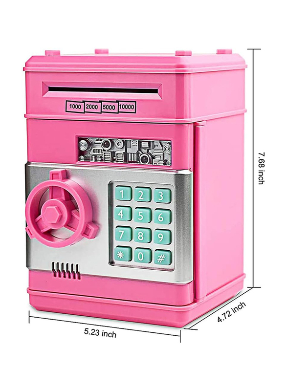 Electronic ATM Password Cash Coin Can Auto Scroll Paper Money Saving Box Toy Gift for Kids, Pink