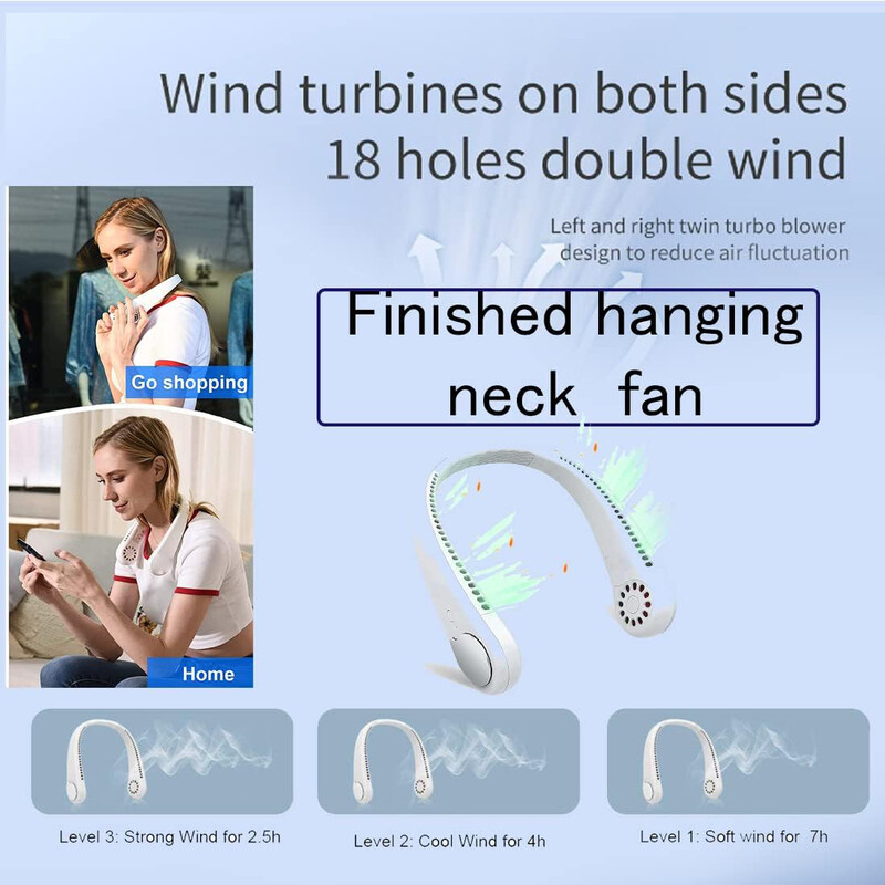 Personal Neck Fan with 3 Wind Speed Wearable Body Fan, White