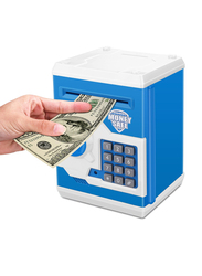 Renvdsa Zonkin Electronic Mini ATM Money Save Box Password Piggy Bank, Blue/White