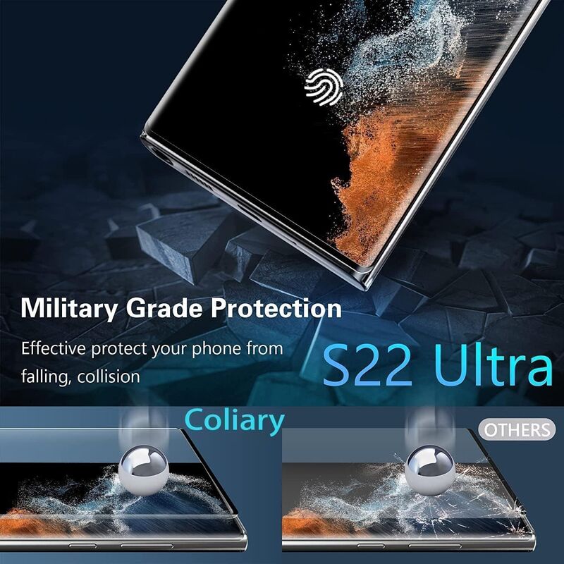 Samsung Galaxy S22 Ultra 5g HD Ultrasonic Fingerprint Support 3D Curved, Scratch Resistant, Bubble-Free 2 x Tempered Glass Screen Protector + 2 x Camera Lens Protector, Clear