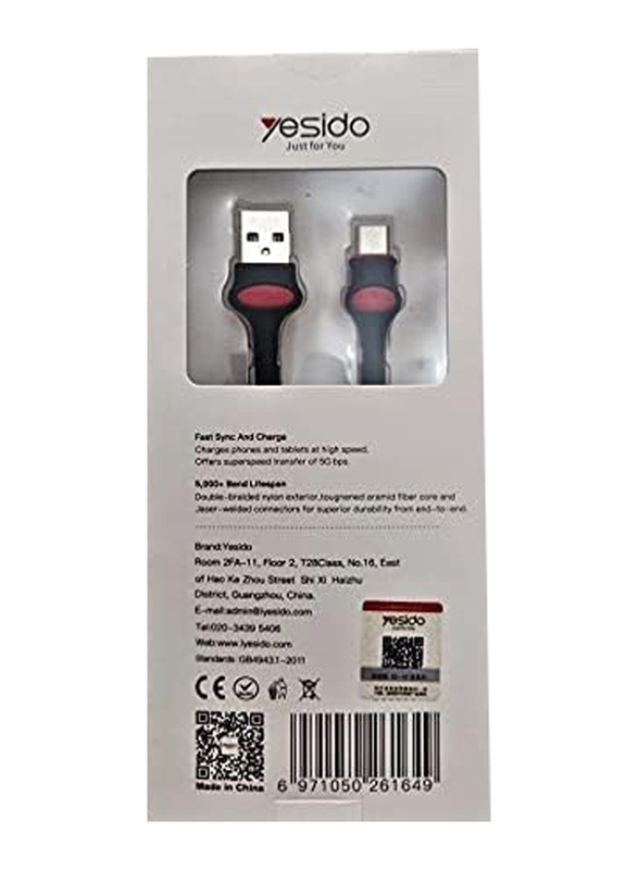 Yesido Plastic USB Type A to USB Type-C Data Cable, CA-47, Black