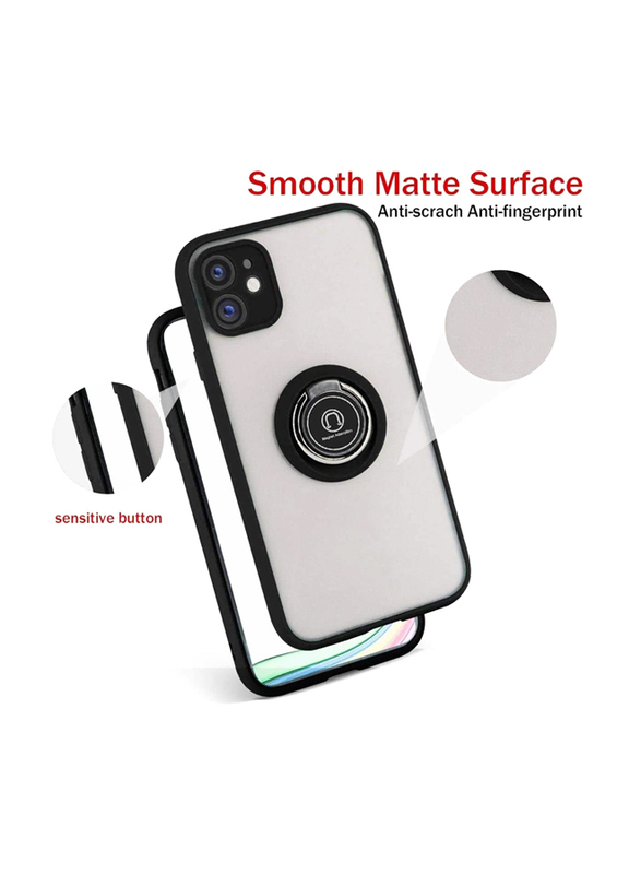 Apple iPhone 11 Shock Absorption Anti-Scratch Anti-Yellow Mobile Phone Case Cover with 360°Rotating Ring Holder, Black