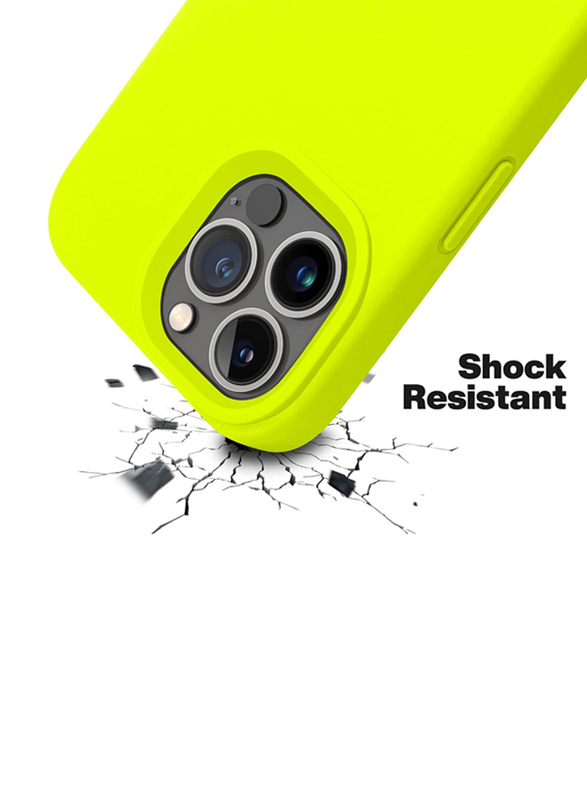 Otofly Apple iPhone 13 Pro Liquid Silicone Slim Protective Shockproof Anti-Scratch Microfiber Lining Mobile Phone Case Cover, Fluorescent Yellow