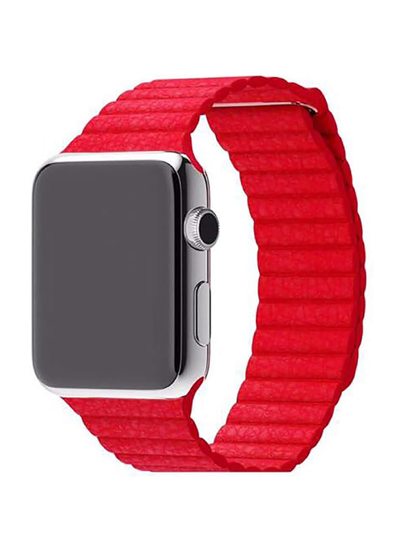 Leather Adjustable Magnetic Closure Wrist Loop Band Strap for Apple Watch 42mm, Red