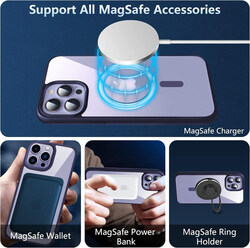 6.7-inch Apple iPhone 14 Pro Max Mgnaooi Magnetic Magsafe Non-Yellowing Military Grade Tested Hard PC Slim Shockproof Mobile Phone Case Cover with Soft Edges, Clear/Purple