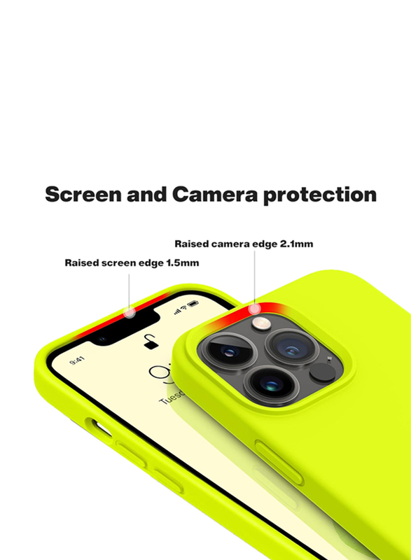 Otofly Apple iPhone 13 Pro Liquid Silicone Slim Protective Shockproof Anti-Scratch Microfiber Lining Mobile Phone Case Cover, Fluorescent Yellow