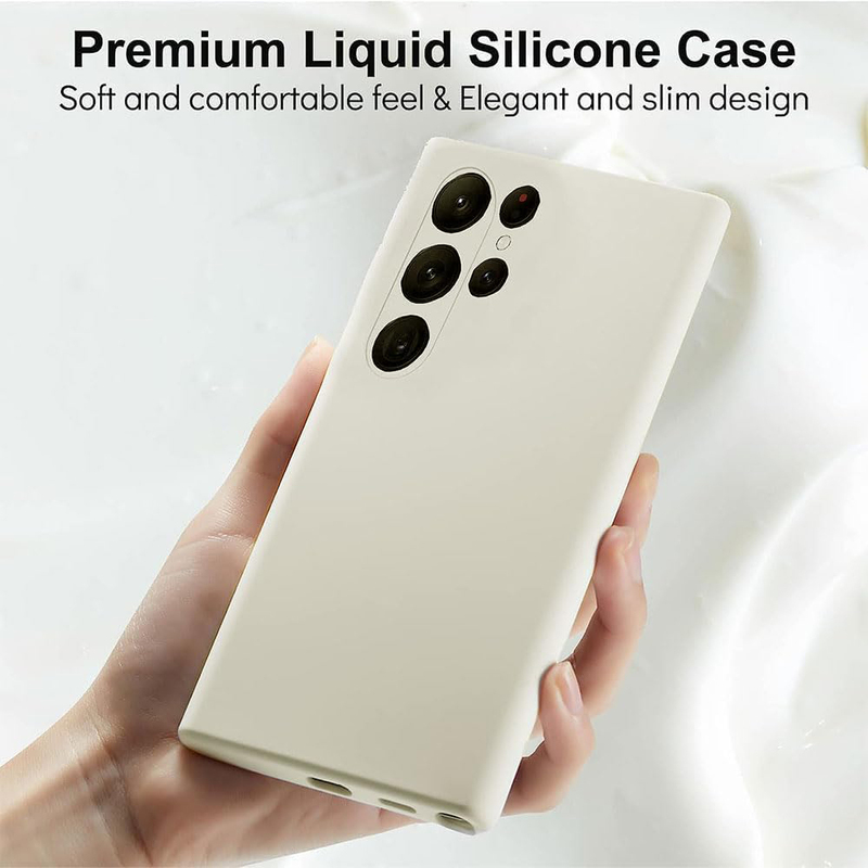 Samsung Galaxy S23 Ultra Silicone Rubber with Soft Microfiber Lining Mobile Phone Case Cover, White