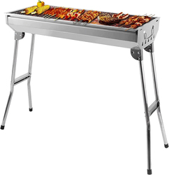 BBQ Charcoal Grill Portable Foldable Barbecue Grill Stainless Steel with Stand, Silver