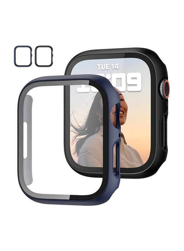 

JZK Slim Guard Bumper Full Hard PC HD Thin Case with Tempered Glass Screen Protector for Apple Watch Series 9/8/7 & iWatch 9/8/7 41mm, 2 Pieces, Black