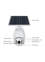 4G Wireless Video Surveillance Solar Camera with PIR Radar Motion, Full Color, Night Vision, 2-channel Audio & 64g Card, IP65, White