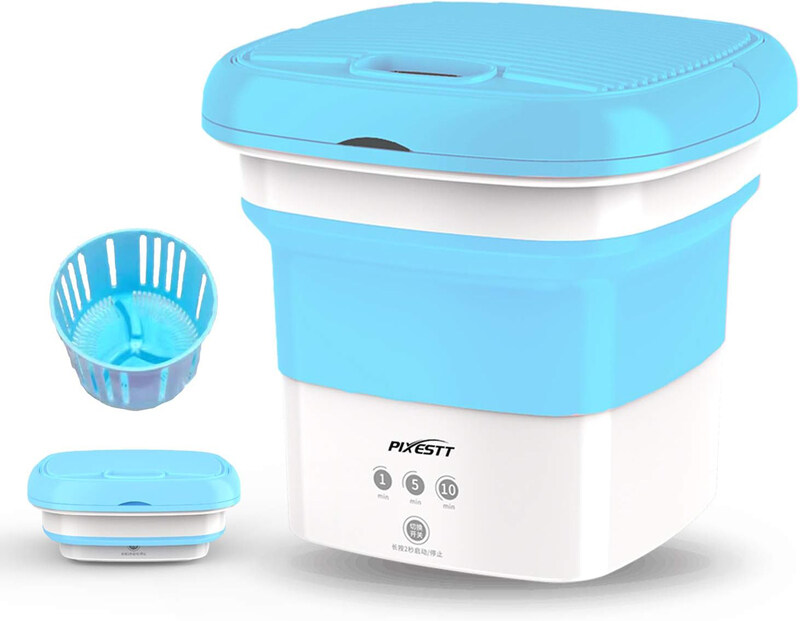 

Pixestt Mini Folding Washing Machine with Timing & Dehydration Function, Blue