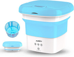 Pixestt Mini Folding Washing Machine with Timing & Dehydration Function, Blue