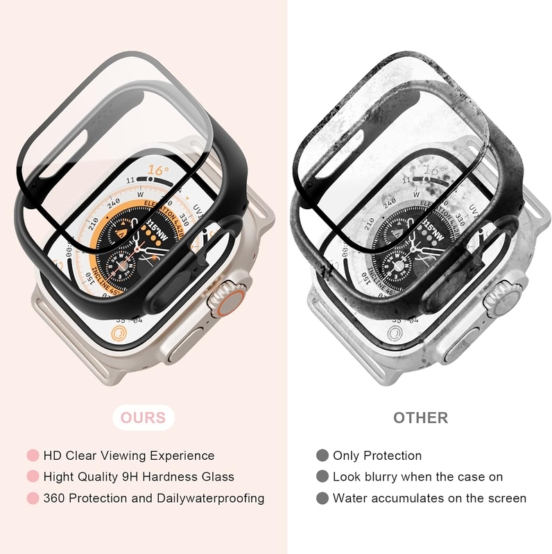 Bumper Case with Tempered Glass Screen Protector for for Apple Watch Ultra 49mm, 4 Pieces, Black/Clear