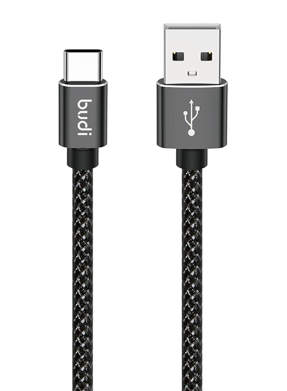 

Budi 3-Meter 5V/2.4A Nylon Braided Type-C Charge & Sync Cable, USB Type A to USB Type-C for Smartphones/Tablets, Black