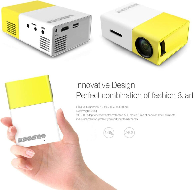 YG300 Mini Portable Projector, Yellow/White