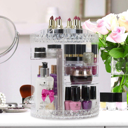 360 Degree Rotating Adjustable Carousel Makeup Organizer, Clear