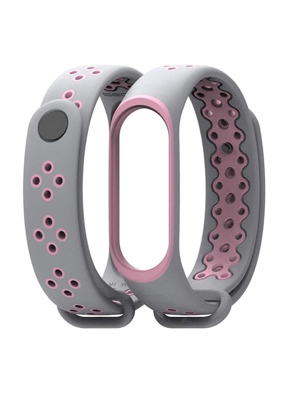 Mijoas Silicone Wristband Strap for Xiaomi Mi Band 3, Pink/Grey