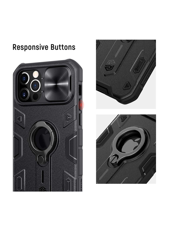 Nillkin Apple iPhone 12 Pro Max 6.7-inch CamShield Armor Shockproof Protective Mobile Phone Case Cover with Camera Cover and Kickstand, Black