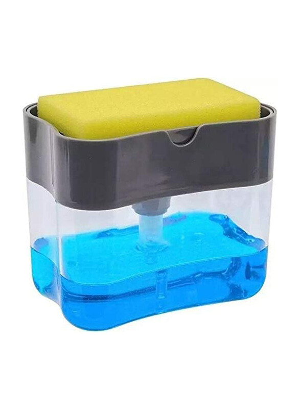 

Generic 2-in-1 Dishwasher Soap Pump Dispenser with Sponge, Grey/Clear