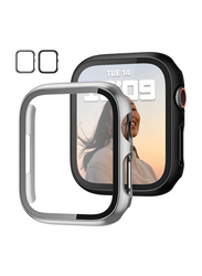 Tempered Glass Screen Protector with Case for Apple Watch 45mm, 2 Pieces, Black/Silver