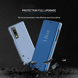 Samsung Galaxy A7 2018 Mirror Clear View Horizontal Flip PU Smart Leather Mobile Phone Case Cover, Blue