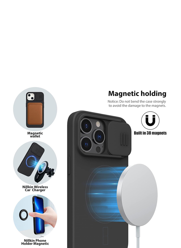 Nillkin Apple iPhone 13 Pro Magnetic Cam Shield Silky Silicone Mobile Phone Case Cover with Slide Camera, Black