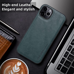 X-level Apple iPhone 13 Pro Max 6.7" Anti-Scratch Premium Leather Soft TPU Bumper Shockproof Protective Mobile Phone Cover Case, Midnight Green