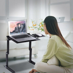 360 Degree Adjustable Foldable Vented Laptop Table Stand with Mouse Pad and Cooling Fans, Black