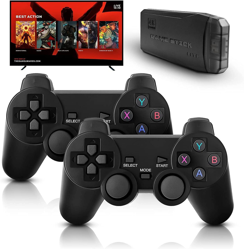 Integrated Retro 4K Game Console with Dual 2.4G Wireless Controllers, Black