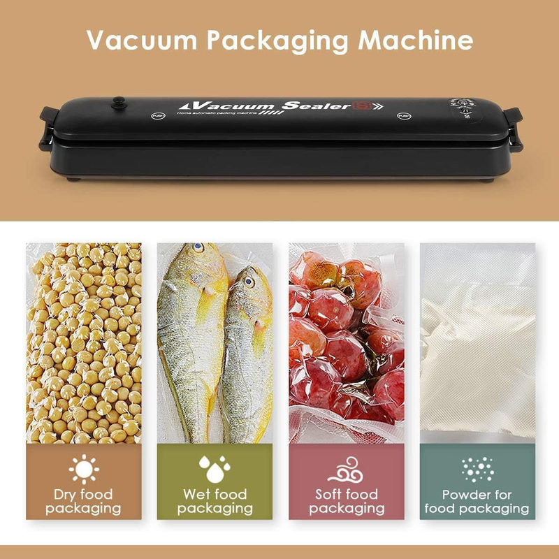 Automatic Food Vacuum Sealer Machine with 10 Sealing Bags, Black