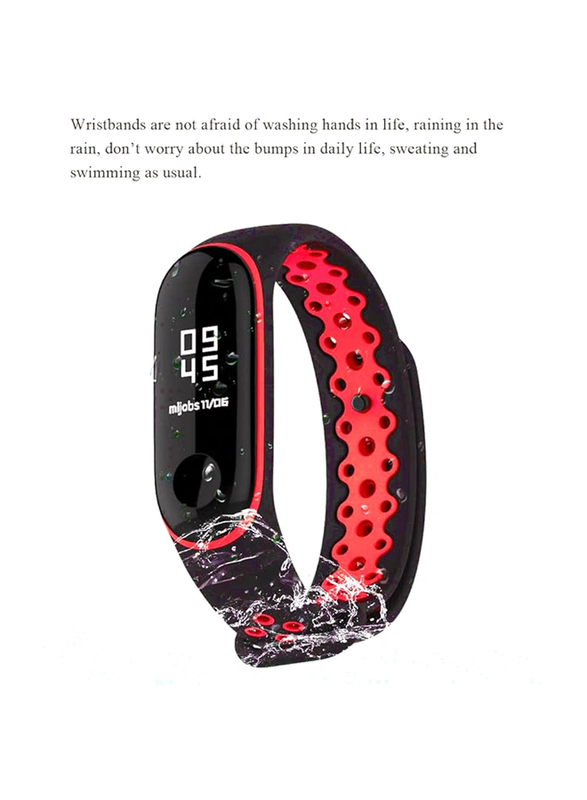 Mijoas Silicone Wristband Strap for Xiaomi Mi Band 3, Red/Black