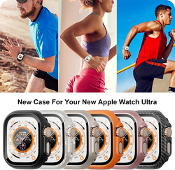 Slim Guard Bumper Full Coverage Hard PC Protective Thin Case Cover with Tempered Glass Screen Protector for Apple iWatch Ultra 49mm, 2 Pieces, Orange/Clear