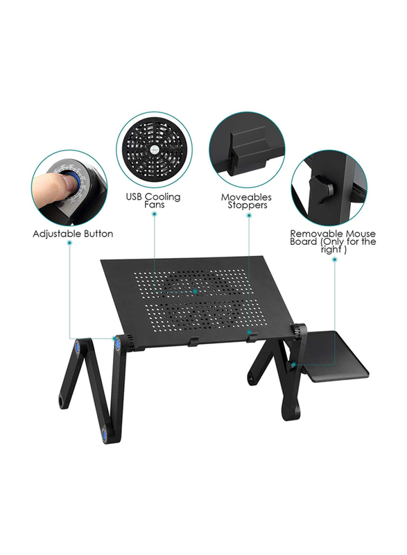 Adjustable Folding Desk Riser with Mouse Pad, Black