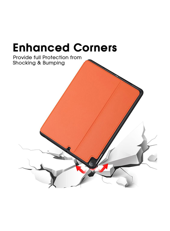 X-Level Apple iPad 9th Gen 2021/ 8th Gen 2020 / 7th Gen 2019 10.2-Inch PU Leather Full Protective Shockproof Cover with Soft TPU Back Cover & Auto Sleep/Wake with Pencil Holder, Orange