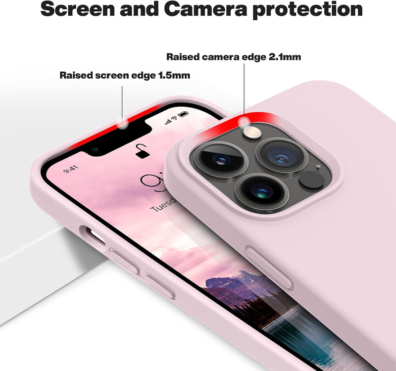 Otofly Apple iPhone 13 Pro Liquid Silicone Slim Protective Shockproof Anti-Scratch Microfiber Lining Mobile Phone Case Cover, Ice Pink