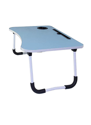 Folding Bed Laptop Desk with Cup Holder, Blue/White