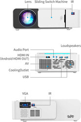 T5 Portable High Definition 1080P Projector, White