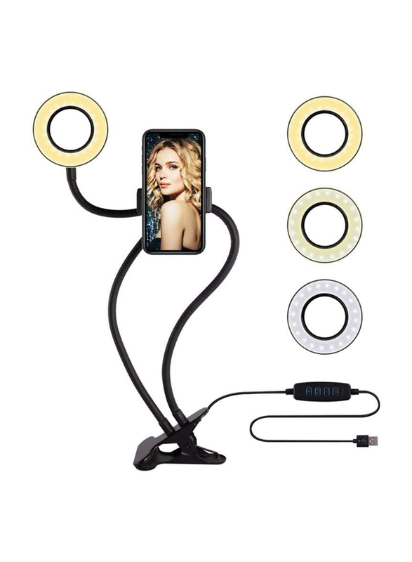 Professional Selfie Ring Light & Webcam Holder Stand, Black