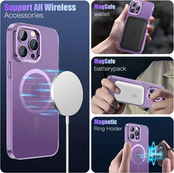 Kmambag Apple iPhone 14 Pro 6.1 Inch Advanced Metal Camera Protection Ring MagSafe Never Yellowing Skin-Friendly Hard PC Translucent Mobile Phone Back Case Cover, Purple Matte