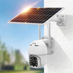 Wifi Solar Power Security 3MP Ip Ptz Human Detection Outdoor Waterproof Camera with Battery, White