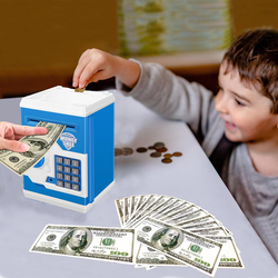 Renvdsa Zonkin Electronic Mini ATM Money Save Box Password Piggy Bank, Blue/White