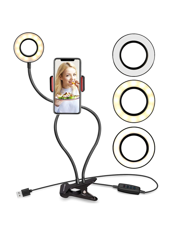 8-Inch LED Camera Selfie Ring Light with Cell Phone Holder Stand, Black