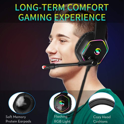 K-15 Over-Ear Gaming Headset with Slashing RGB Light, Black