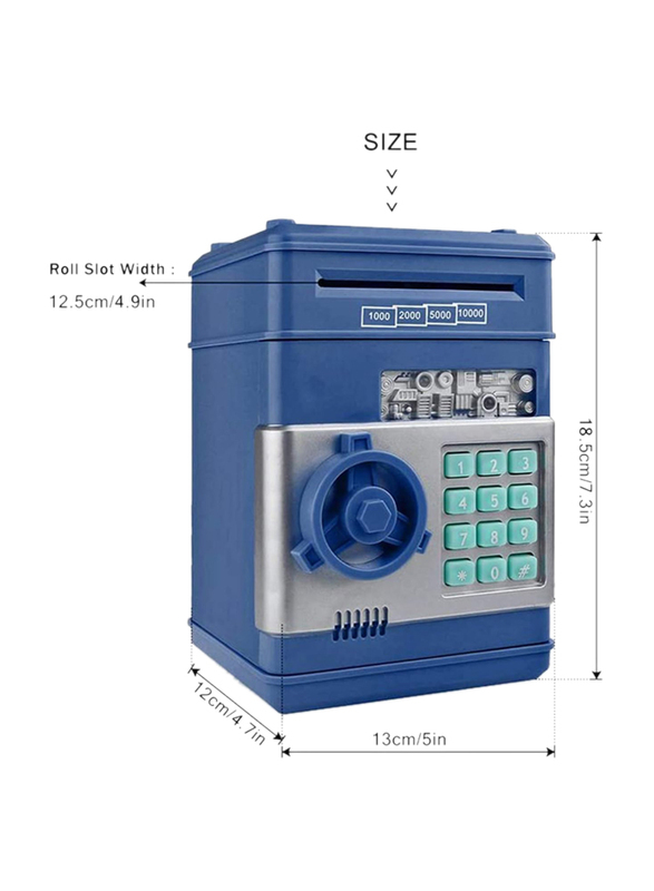 Electronic Password Piggy Bank Mini ATM Cash Coin Money Box for Children Boys & Girls, Blue