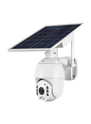 4G Wireless Video Surveillance Solar Camera with PIR Radar Motion, Full Color, Night Vision, 2-channel Audio & 64g Card, IP65, White