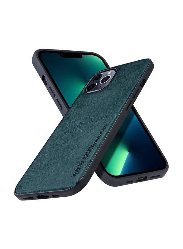 X-level Apple iPhone 13 Pro Max 6.7" Anti-Scratch Premium Leather Soft TPU Bumper Shockproof Protective Mobile Phone Cover Case, Midnight Green