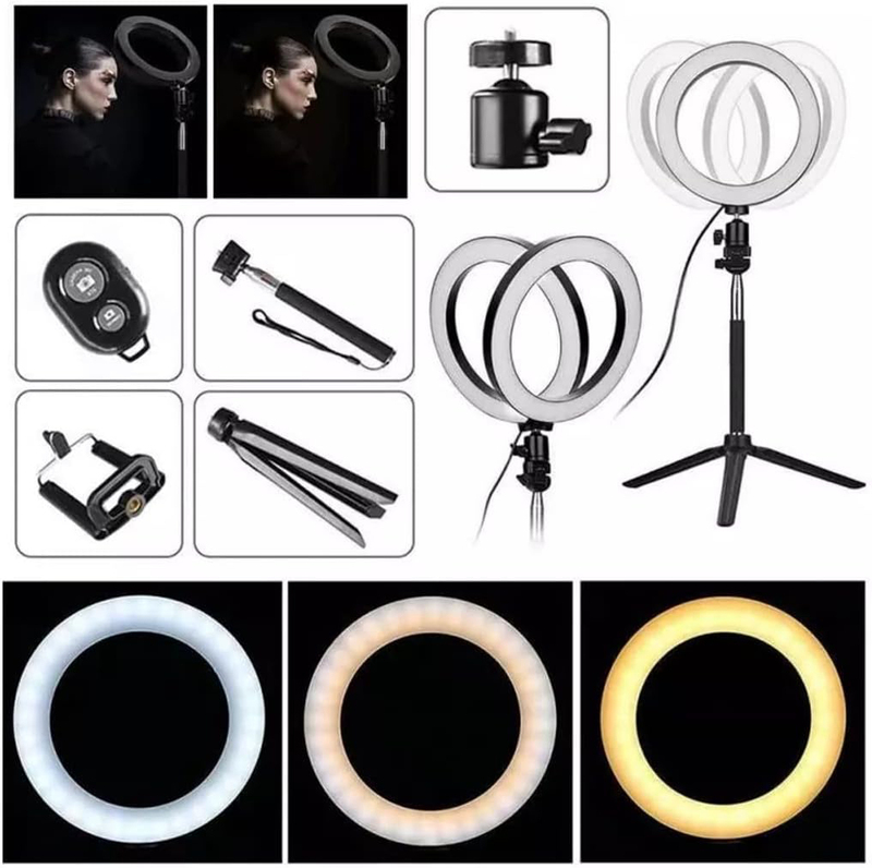 LED Beauty Live Broadcast Ring Fill Light Set, 20cm, Black